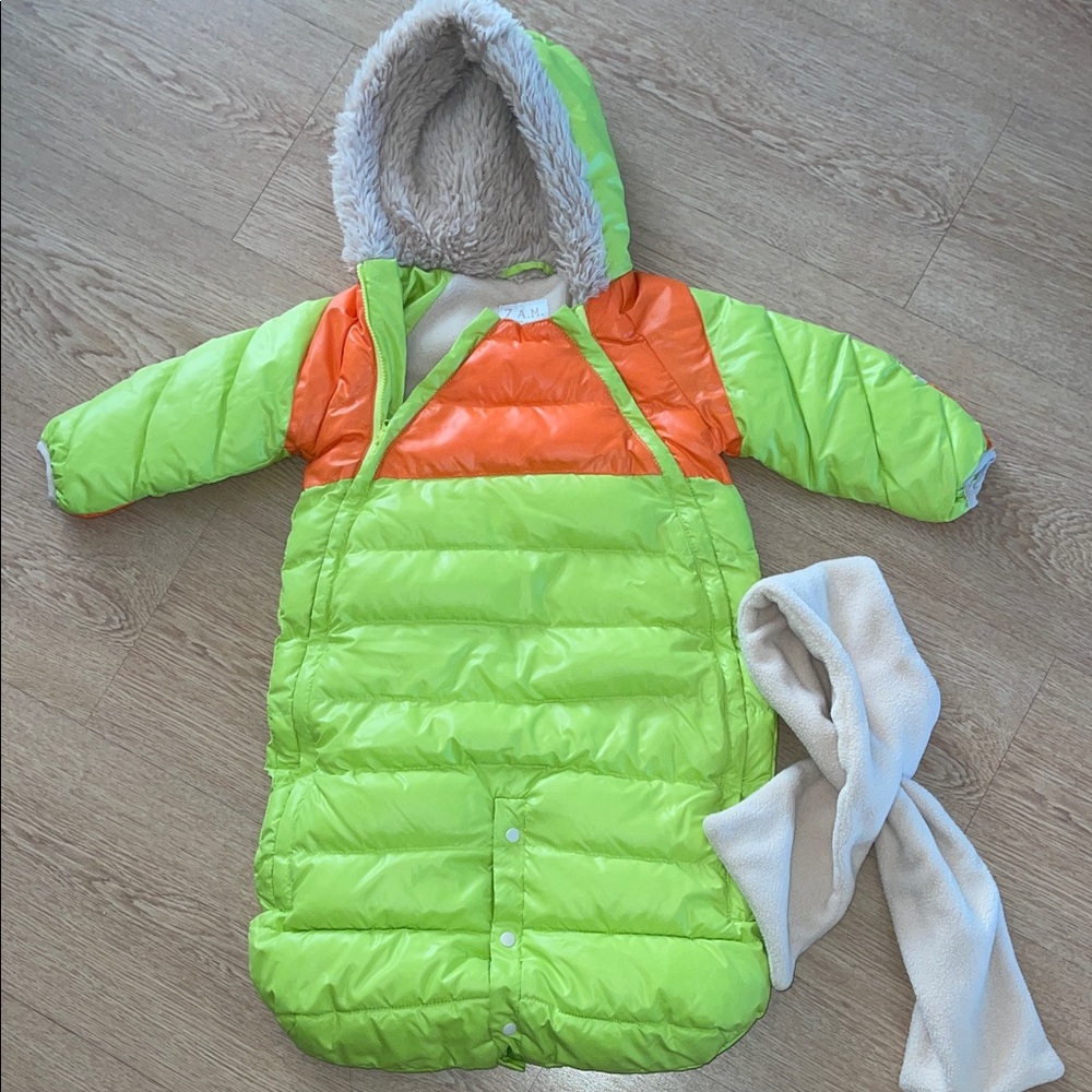 Vibrant Lime and Orange Kids Hooded Puffer Coat